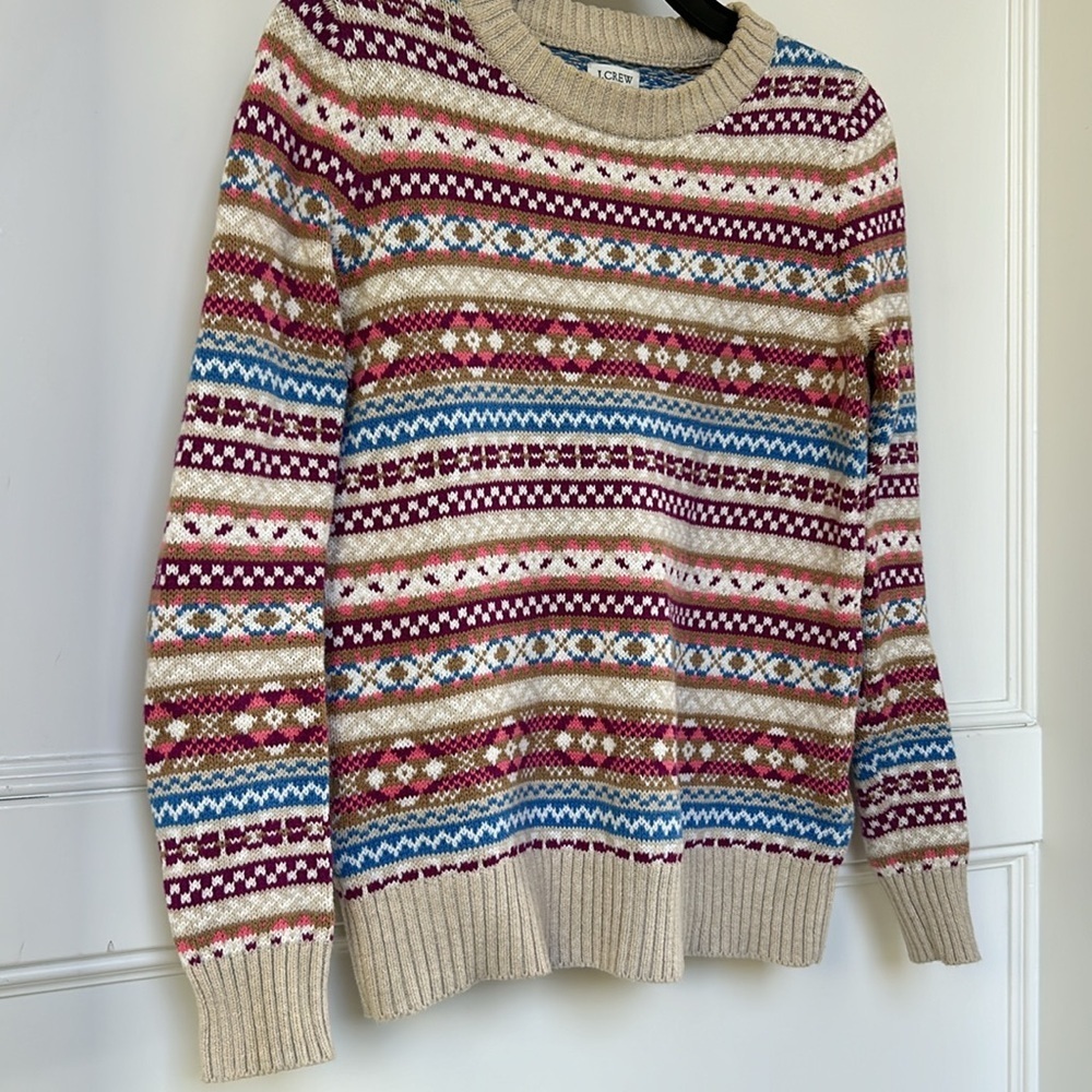 J Crew wool Fair Isle Knit Crewneck sweater size xsmall Ercu Multicolor EUC - Picture 5 of 11
